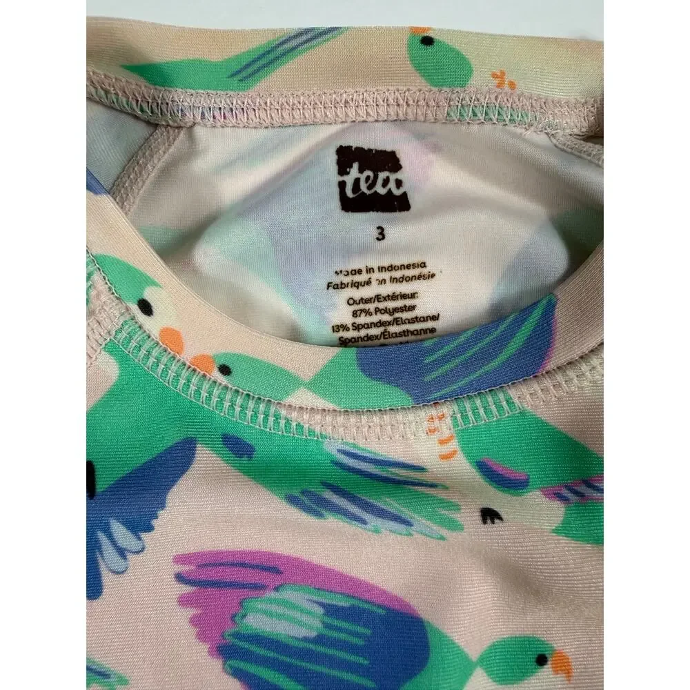 Tea Collection Bird Print Long Sleeve Rash Guard Swim Set Size 3